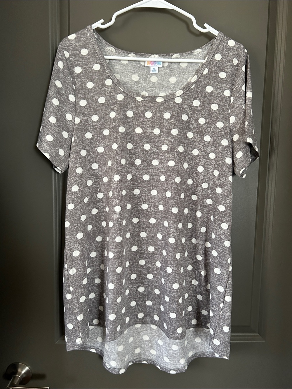 LuLaRoe Gray and White Polka Dot Top
